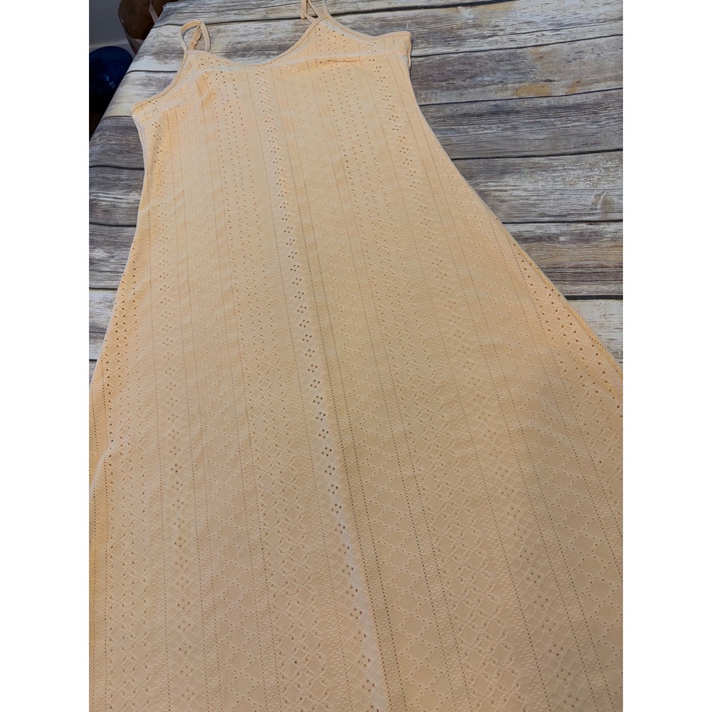 Butter Yellow Eyelet Lace Maxi Dress A-Line Summer Large Stretch‎ Boho Coastal
